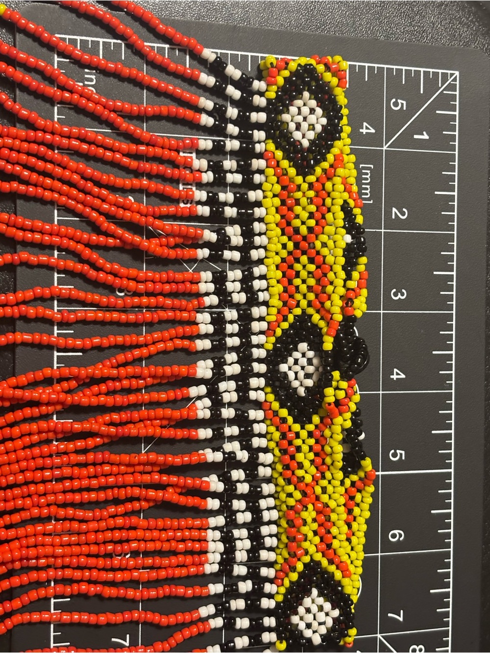Handcrafted Orange, Yellow & Black Beaded Fringe Necklace - Picture 7 of 10